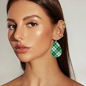 3/$15 St. Patrick’s Day Green & White Plaid Faux Leather Earrings
